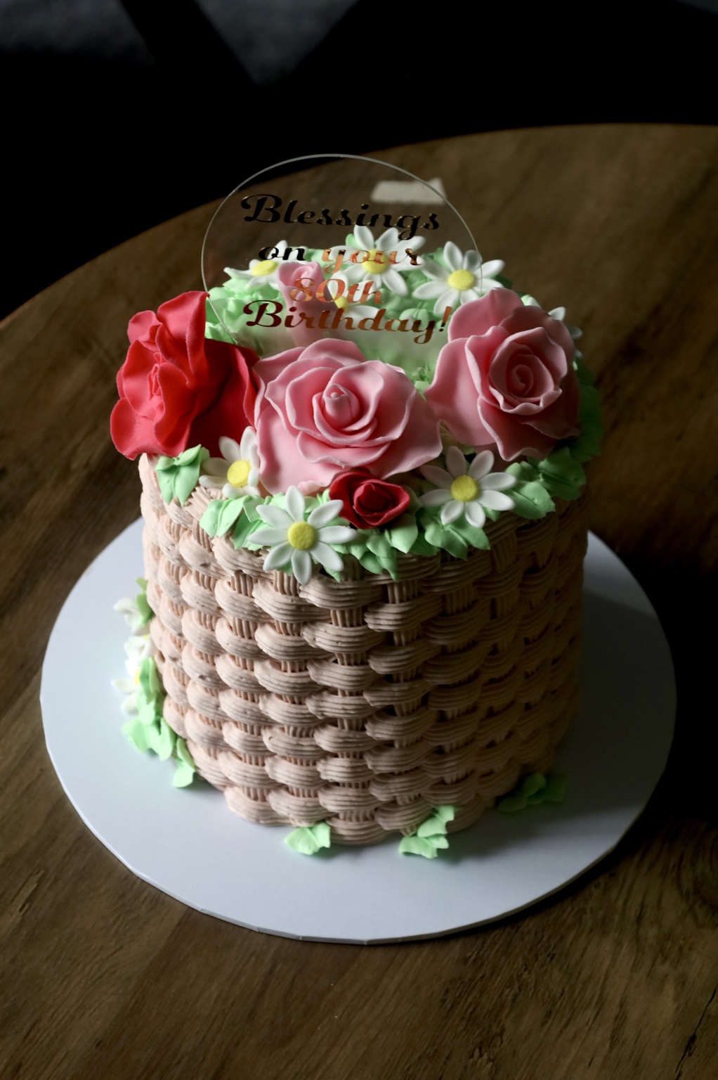 Floral basket-style 80th birthday cake